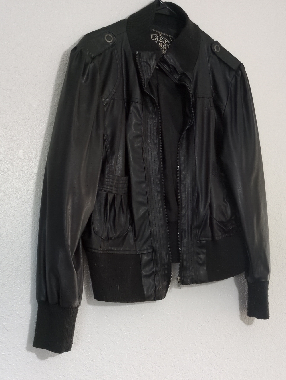last kiss Black Faux Leather Bomber Jacket 2x